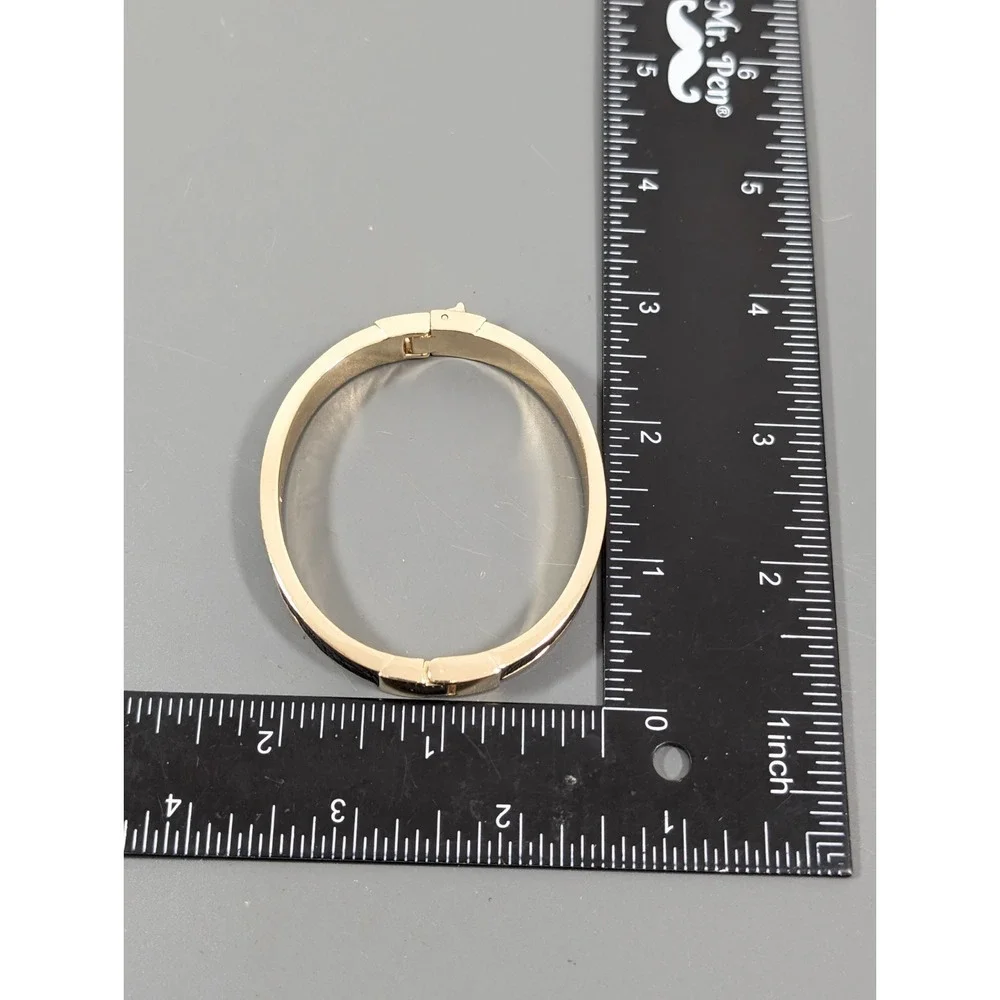 LOFT Black Leather Inlay Gold Tone‎ Hinge Bangle Bracelet 6.5 in